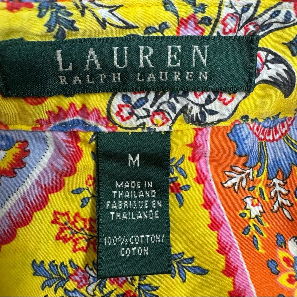 Ralph Lauren Button Down Paisley Shirt Size M Yellow 3/4 Sleeves Preppy - Picture 6 of 11
